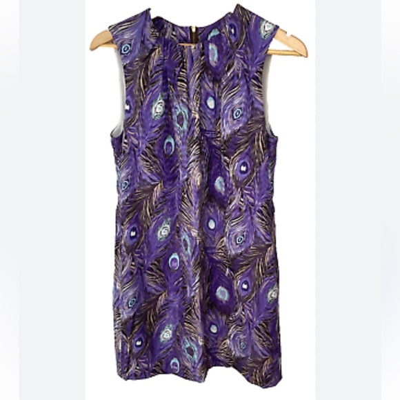Tory Burch Silk Blend Peacock Feather Dress EUC Size 4 - Picture 1 of 9